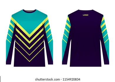 Templates of sportswear designs for sublimation printing. Uniforms for competitions, team games, corporate style, advertising campaigns. Jersey for motocross, mountain biking.