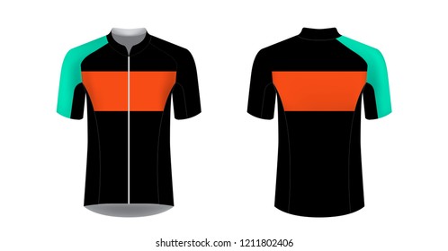 Templates of sportswear designs for sublimation printing. Uniform blank for triathlon, cycling, running competition, marathon and racing games. Vector mockup.