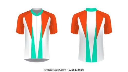 Templates of sportswear designs for sublimation printing. Uniform blank for triathlon, cycling, running competition, marathon and racing games. Vector mockup.