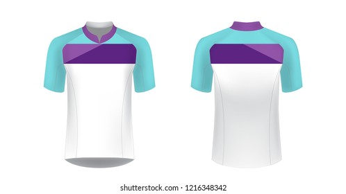 Templates of sportswear designs for sublimation printing. Uniform blank for triathlon, cycling, running competition, marathon and racing games. Vector mockup.
