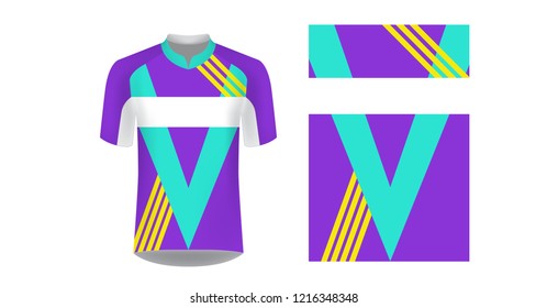Templates of sportswear designs for sublimation printing. Uniform blank for triathlon, cycling, running competition, marathon and racing games. Vector mockup.