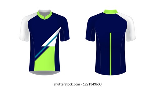 Templates of sportswear designs for sublimation printing. Uniform blank for triathlon, cycling, running competition, marathon and racing games. Vector mockup.