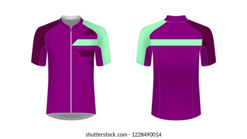 Templates of sportswear designs for sublimation printing. Uniform blank for triathlon, cycling, running competition, marathon and racing games. Vector mockup.