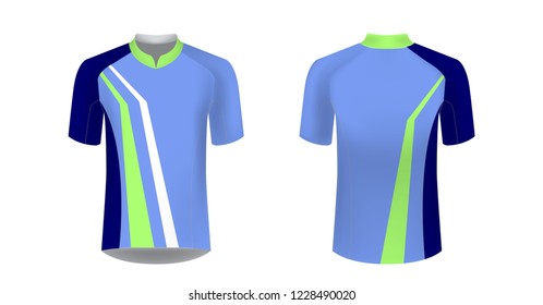 Templates of sportswear designs for sublimation printing. Uniform blank for triathlon, cycling, running competition, marathon and racing games. Vector mockup.