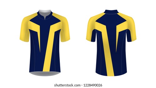 Templates of sportswear designs for sublimation printing. Uniform blank for triathlon, cycling, running competition, marathon and racing games. Vector mockup.