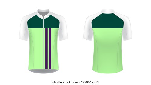 Templates of sportswear designs for sublimation printing. Uniform blank for triathlon, cycling, running competition, marathon and racing games. Vector mockup.