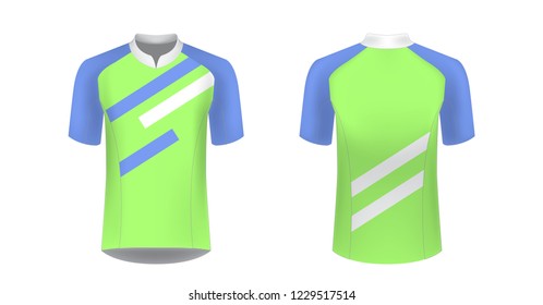 Templates of sportswear designs for sublimation printing. Uniform blank for triathlon, cycling, running competition, marathon and racing games. Vector mockup.