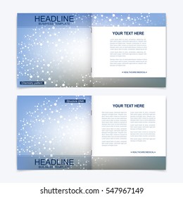 Templates for square brochure. Leaflet cover presentation. Business, science, technology design book layout. Scientific molecule background.