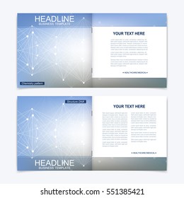 Templates for square brochure. Leaflet cover presentation. Business, science, technology design book layout. Scientific molecule background,