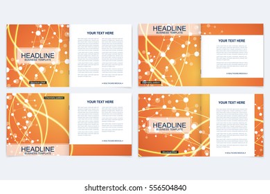 Templates for square brochure. Leaflet cover presentation. Business, science, technology design book layout. Scientific molecule background.