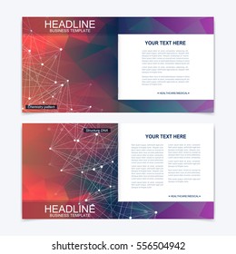 Templates for square brochure. Leaflet cover presentation. Business, science, technology design book layout. Scientific molecule background