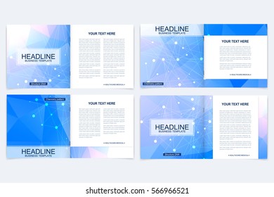 Templates for square brochure. Leaflet cover presentation. Business, science, technology design book layout. Scientific molecule background