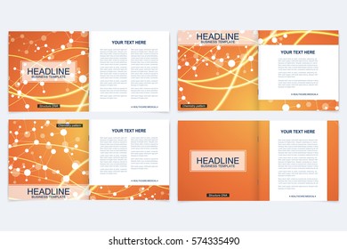 Templates for square brochure. Leaflet cover presentation. Business, science, technology design book layout. Scientific molecule background
