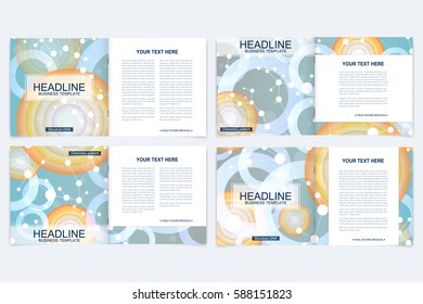 Templates for square brochure. Leaflet cover presentation. Business, science, technology design book layout. Scientific molecule background,