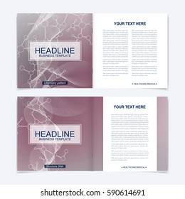 Templates for square brochure. Leaflet cover presentation. Business, science, technology design book layout. Scientific molecule background,