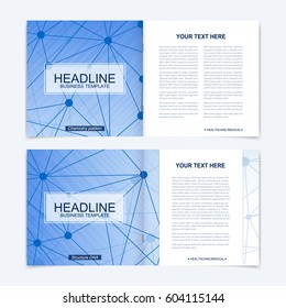 Templates for square brochure. Leaflet cover presentation. Business, science, technology design book layout. Scientific molecule background