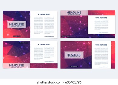 Templates for square brochure. Leaflet cover presentation. Business, science, technology design book layout. Scientific molecule background,