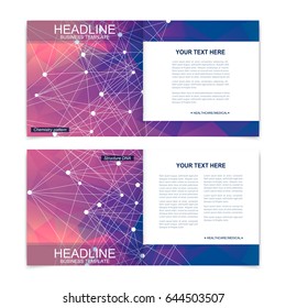 Templates for square brochure. Leaflet cover presentation. Business, science, technology design book layout. Scientific molecule background.