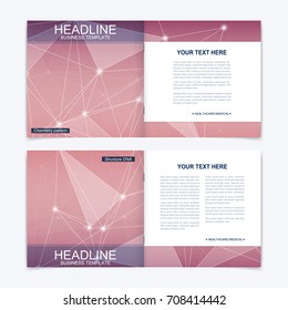 Templates for square brochure. Leaflet cover presentation. Business, science, technology design book layout. Scientific molecule background.