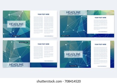 Templates for square brochure. Leaflet cover presentation. Business, science, technology design book layout. Scientific molecule background