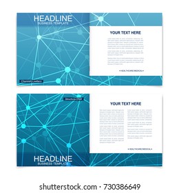 Templates for square brochure. Leaflet cover presentation. Business, science, technology design book layout. Scientific molecule background,