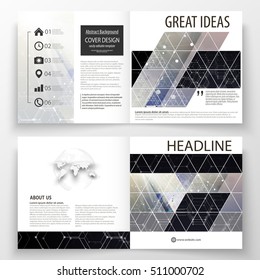 Templates for square design bi fold brochure, magazine, flyer. Leaflet cover, easy editable vector layout. Chemistry pattern, hexagonal molecule structure. Medicine, science and technology concept.
