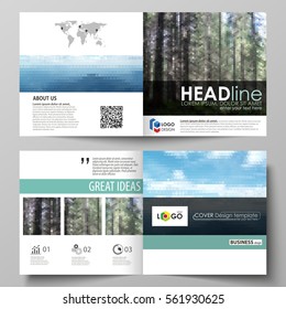 Templates for square design bi fold brochure, flyer. Leaflet cover, vector layout. Colorful background made of triangular or hexagonal texture, travel business, natural landscape in polygonal style.