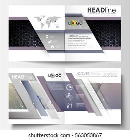 Templates for square design bi fold brochure, magazine, flyer. Leaflet cover, easy editable vector layout. Chemistry pattern, hexagonal molecule structure. Medicine, science and technology concept