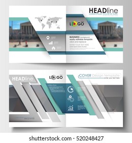 Templates for square design brochure, magazine, flyer, booklet or annual report. Leaflet cover, flat layout, easy editable blank. Abstract business background, blurred urban landscape, stylish vector