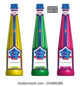 Templates of stylish bottles with labels. Vector illustration (EPS10).