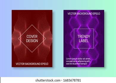 С über Vorlagen mit symmetrischem Raster aus Punkten und Linien. Rote und violette monochrome futuristische Broschüren oder Verpackungshintergründe Design.
