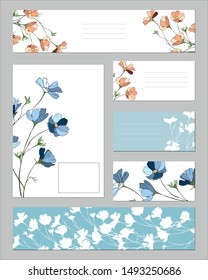 Templates for text, corporate templates with floral pattern. Pink belgoi daisies in pink colors for business cards, bookmarks, advertising and posters.