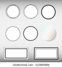 Templates for text, frames, invitation, sale, greeting card, logo, shop desighn. Circle and rectangular frame with stroke. White background for text.