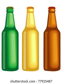 Templates of tree colored bottles. Copy-space
