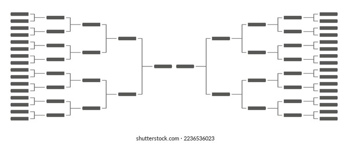 Plantillas dos de corchetes vectoriales para 32 equipos. Plantilla de corchete en blanco. Programa de corchetes de campeonato para baloncesto, fútbol o béisbol.