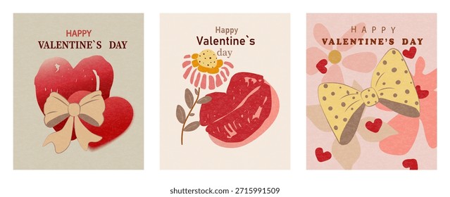 Templates for Valentine's Day.A post on social media with hearts, lips, and bows.Vector illustration for greeting cards, mobile applications, banner design and web advertising.