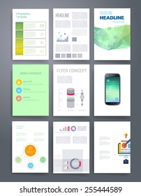 Templates. Vector flyer, brochure, magazine cover template can use for print and marketing. Applications and Infographic Concept. Modern flat design icons for mobile or smartphone. 