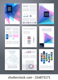 Templates. Vector flyer, brochure, magazine cover template can use for print and marketing. Applications and Infographic Concept. Modern flat design icons for mobile or smartphone. 