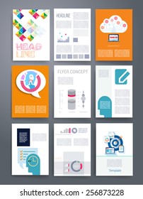 Templates. Vector flyer, brochure, magazine cover template can use for print and marketing. Applications and Infographic Concept. Modern flat design icons for mobile or smartphone. 