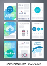 Templates. Vector flyer, brochure, magazine cover template can use for print and marketing. Applications and Infographic Concept. Modern flat design icons for mobile or smartphone. 