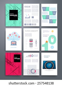 Templates. Vector flyer, brochure, magazine cover template can use for print and marketing. Applications and Infographic Concept. Modern flat design icons for mobile or smartphone. 