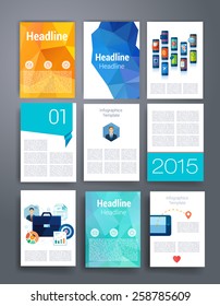 Templates. Vector flyer, brochure, magazine cover template can use for print and marketing. Applications and Infographic Concept. Modern flat design icons for mobile or smartphone. 