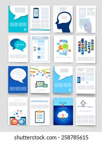 Templates. Vector flyer, brochure, magazine cover template can use for print and marketing. Applications and Infographic Concept. Modern flat design icons for mobile or smartphone. 