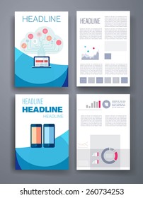 Templates. Vector flyer, brochure, magazine cover template can use for print and marketing. Applications and Infographic Concept. Modern flat design icons for mobile or smartphone. 