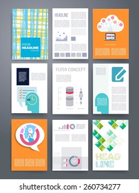 Templates. Vector flyer, brochure, magazine cover template can use for print and marketing. Applications and Infographic Concept. Modern flat design icons for mobile or smartphone. 