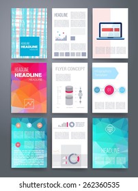 Templates. Vector flyer, brochure, magazine cover template can use for print and marketing. Applications and Infographic Concept. Modern flat design icons for mobile or smartphone. 