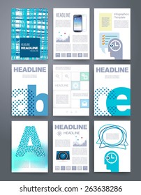 Templates. Vector flyer, brochure, magazine cover template can use for print and marketing. Applications and Infographic Concept. Modern flat design icons for mobile or smartphone. 