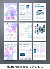 Templates. Vector flyer, brochure, magazine cover template can use for print and marketing. Applications and Infographic Concept. Modern flat design icons for mobile or smartphone.