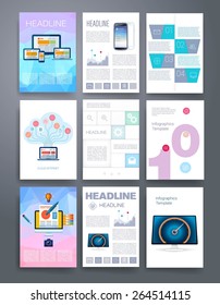 Templates. Vector flyer, brochure, magazine cover template can use for print and marketing. Applications and Infographic Concept. Modern flat design icons for mobile or smartphone.