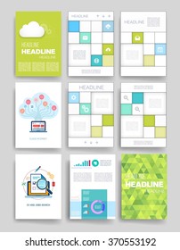 Templates. Vector flyer, brochure, magazine cover template can use for print and marketing. Applications and Infographic Concept. Modern flat design icons for mobile or smartphone.